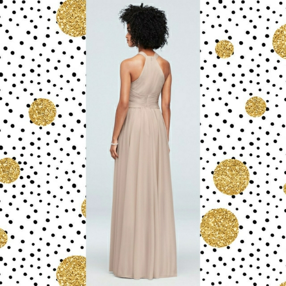 David's Bridal High Neck Mesh Halter Long Dress - Picture 2 of 10